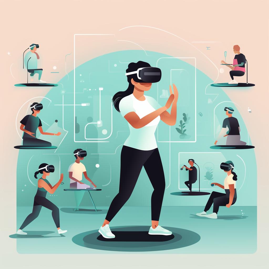 A person wearing a VR headset, browsing through different fitness classes.