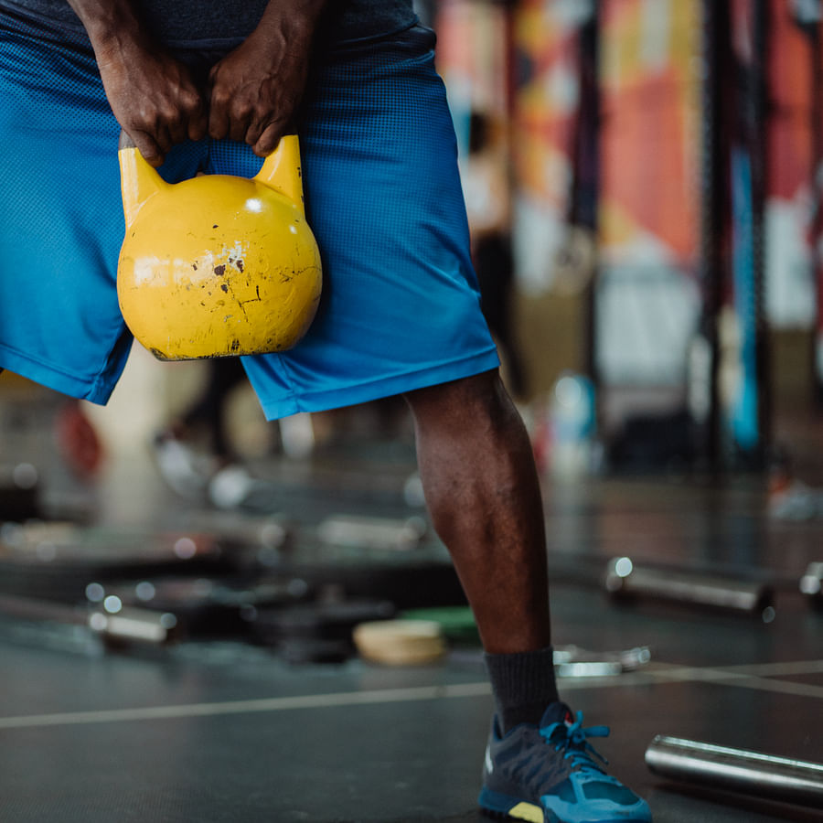 Person engaged in a VR strength training routine