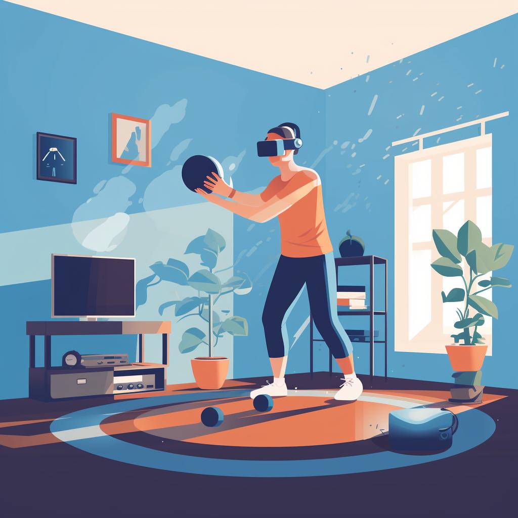A person clearing space in a room for VR workout