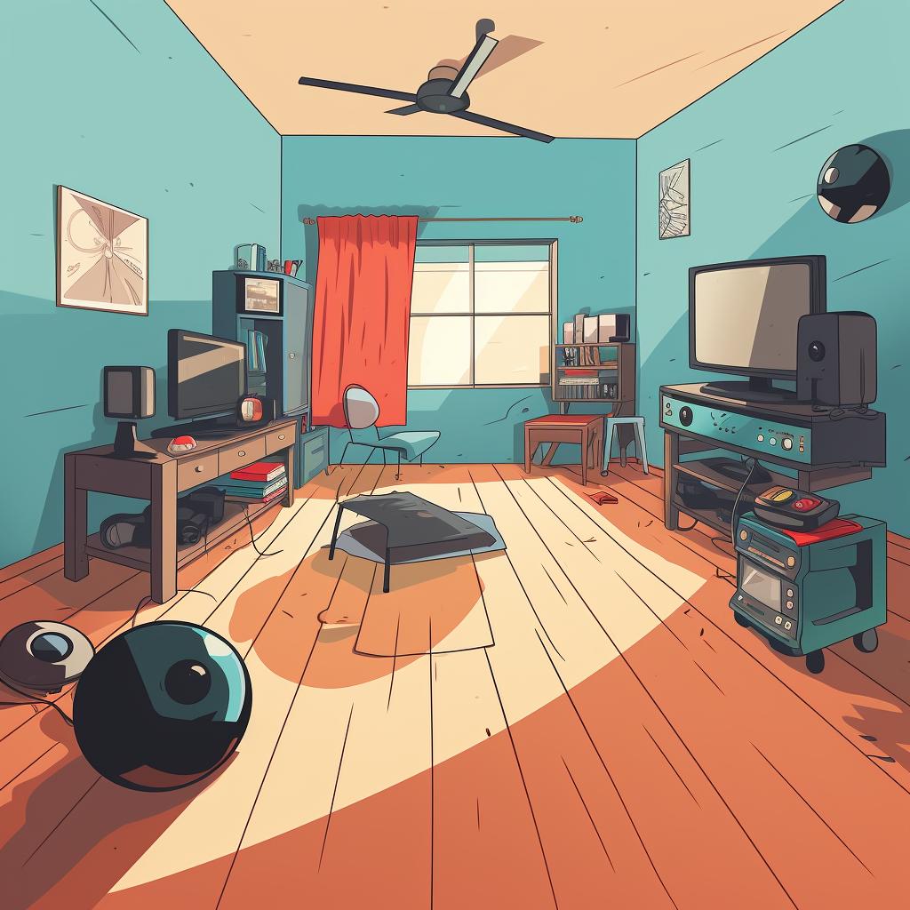 A tidy, spacious room with VR equipment in the middle