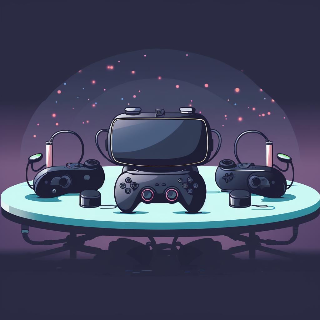 VR headset and controllers on a table