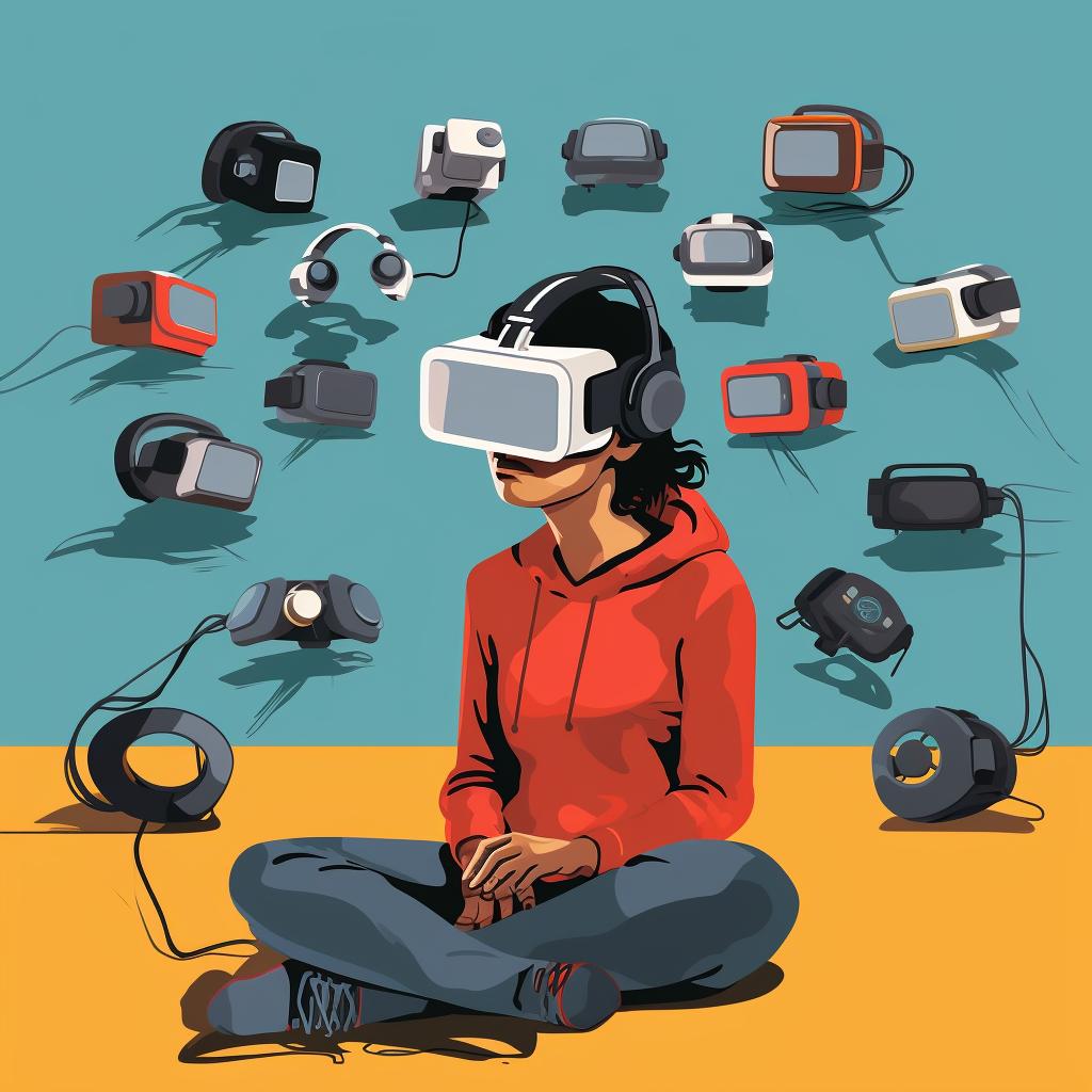 A person looking at different VR headsets
