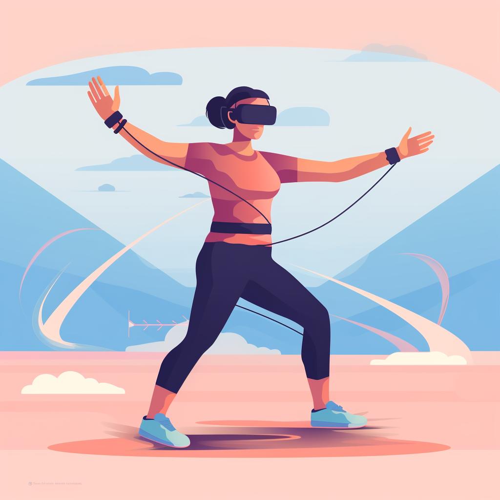 A person performing exercises with resistance bands in a VR environment