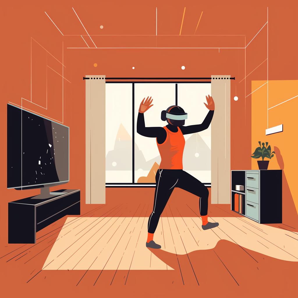 A person clearing space in a room for VR workouts