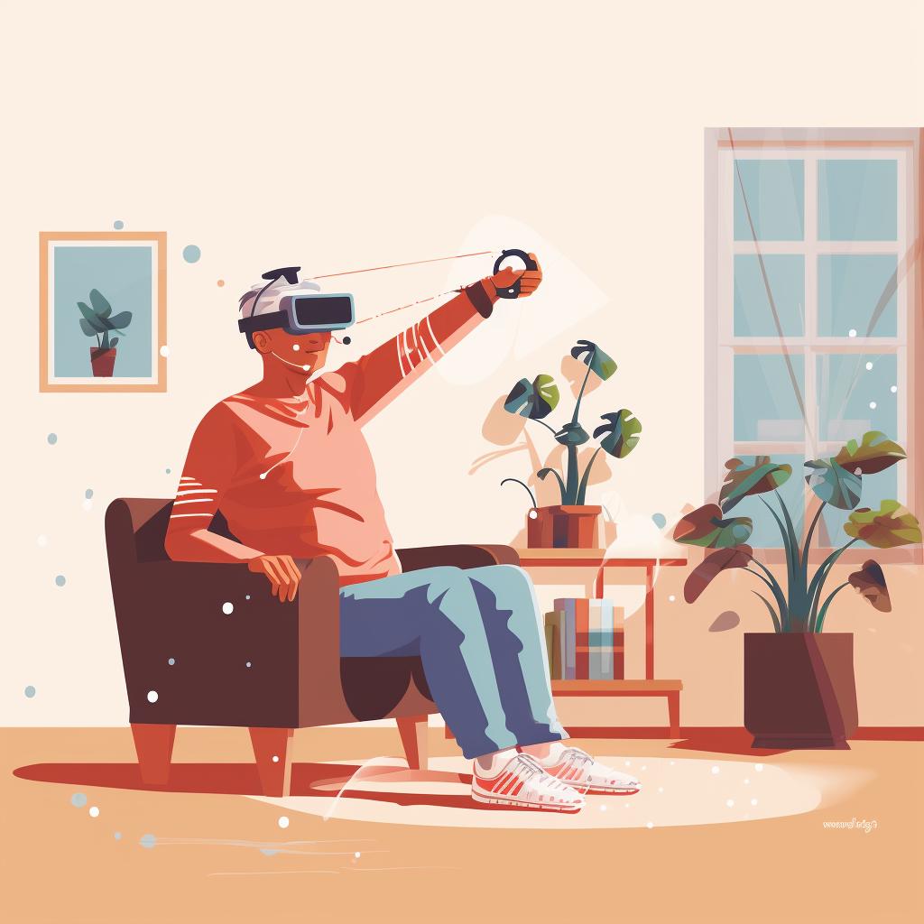 A senior clearing a space in their living room for VR fitness