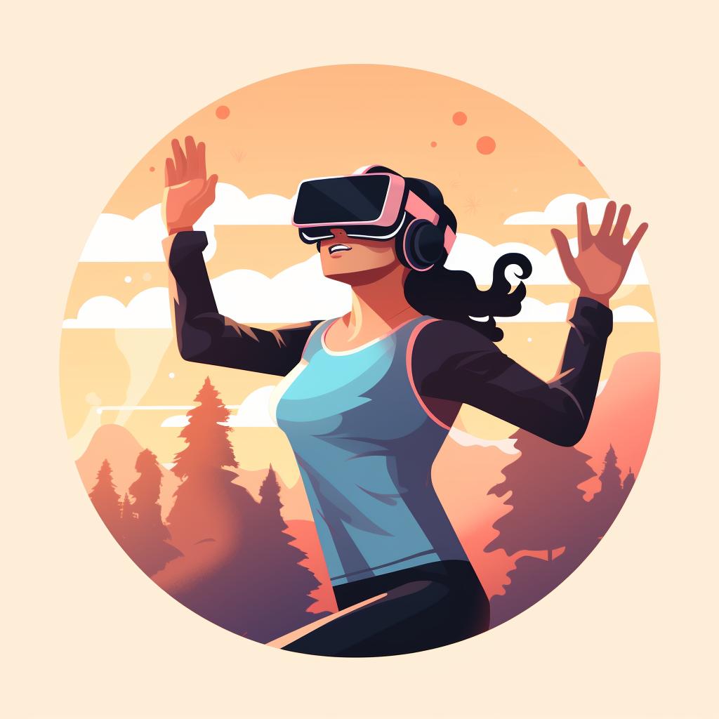 A person wearing a VR headset and exercising